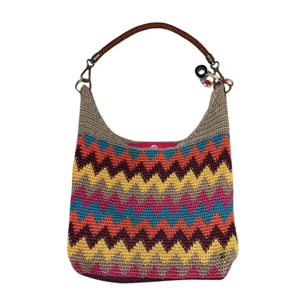 The SAK Bennett Crochet Multicolor Monterey Stripe Shoulder Bag w/Leather Strap